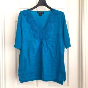 August Silk Blue Top Small V-neck Short Sleeves Thin Fabric Decorative Neckline